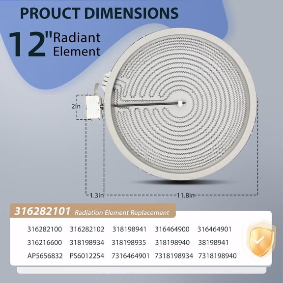 316282101 316282100 12in Dual Radiant Surface Element Compatible with Electric Range