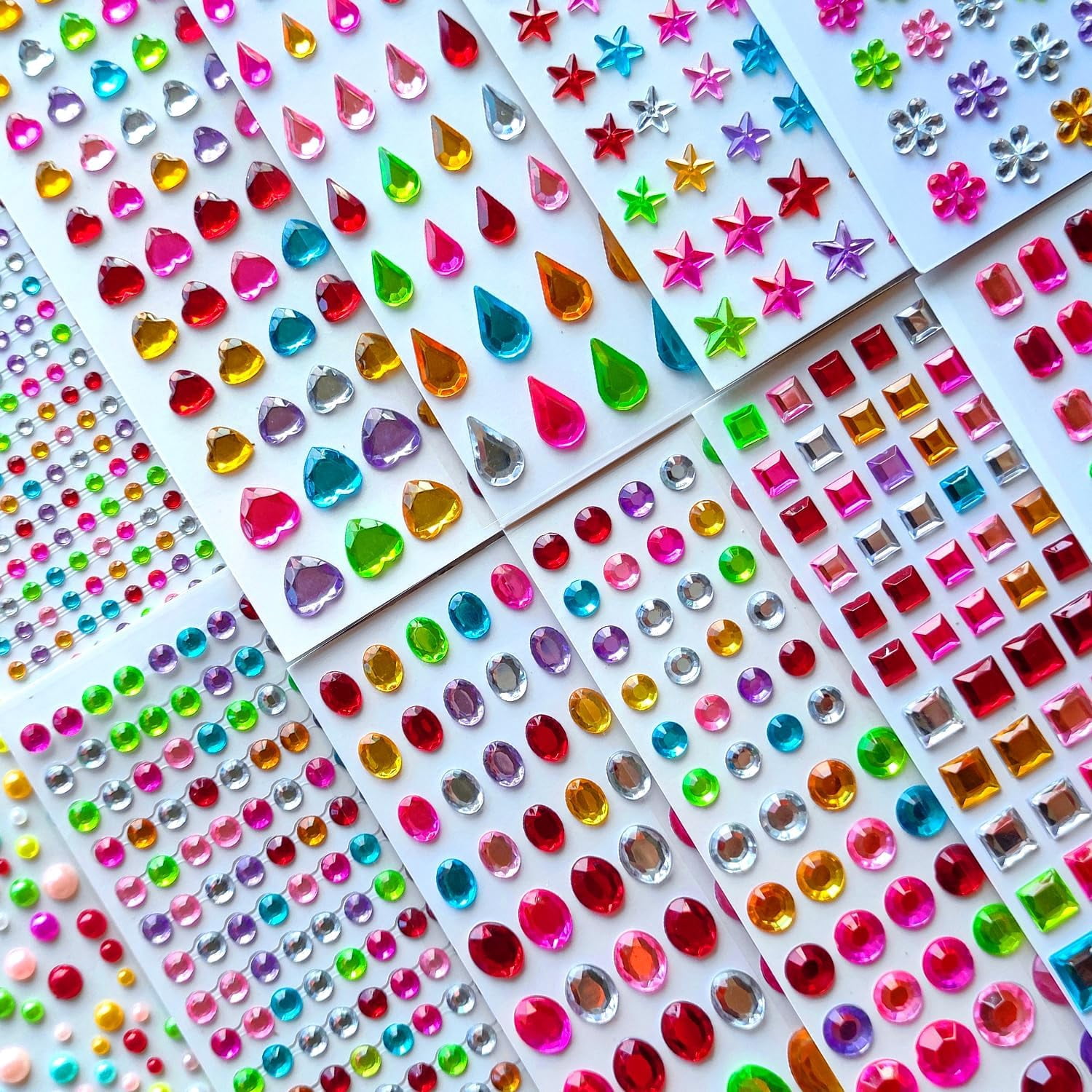 3165pcs Gem Stickers Crystal Crafts - self-Adhesive Stickers, Sticker Earrings, Children's Craft Supplies, Stickers in Various Shapes and Sizes.