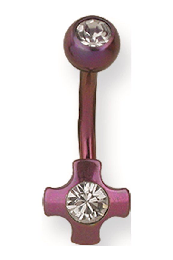 316L SRG GR SSTL 14G 13/32 Plated Purp Ball/Cross Belly Ring Stainless Steel