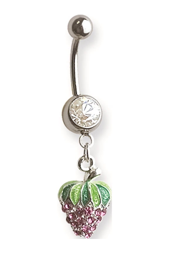 316L SRG GR SSTL 14G 13/32in. Clr CZ Strawberry Belly Dangle Stainless Steel