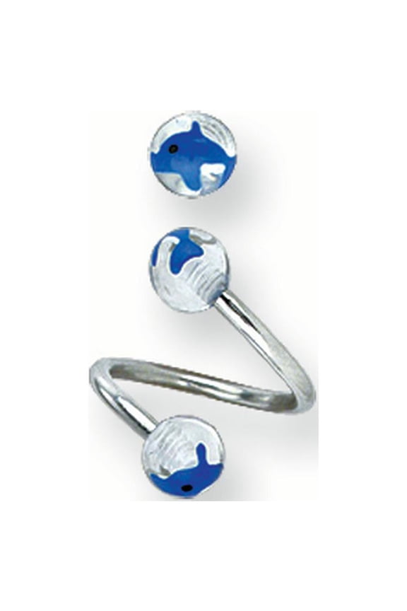 316L SRG GR SSTL 14G 3/8 in.5mm Acryl Dolphin Twistd Barbell