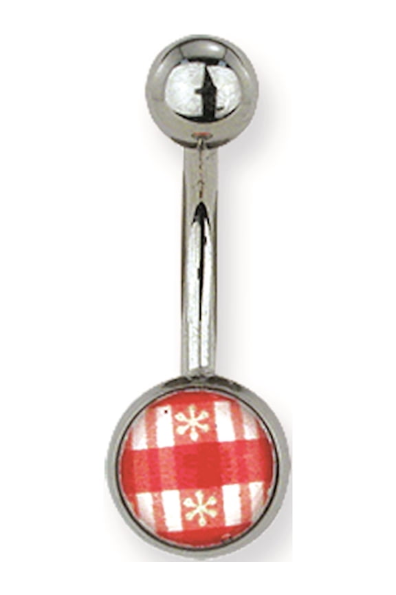 316L SRG GR SSTL 14G 7/16 Lg Pink/White Checked Belly Ring Stainless Steel
