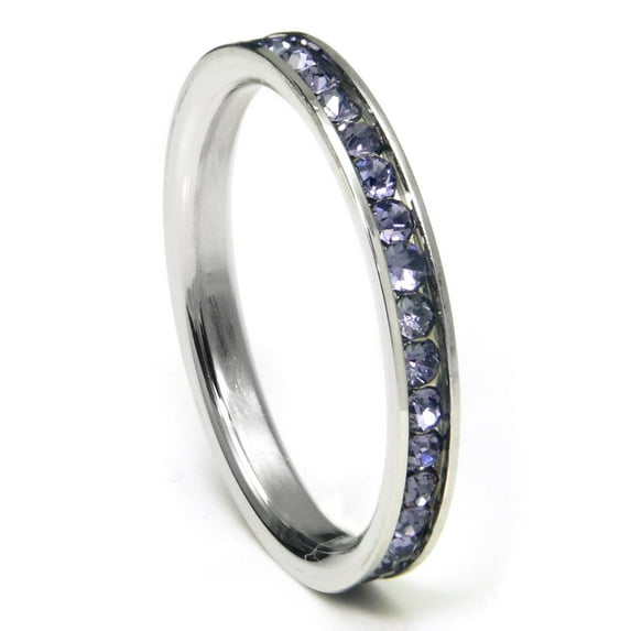 316L Stainless Steel Alexandrite Lavender Cubic Zirconia CZ Eternity Wedding 3MM Band Ring Sz 4