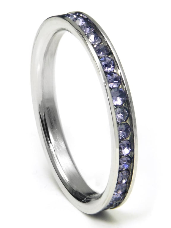 316L Stainless Steel Alexandrite Lavender Cubic Zirconia CZ Eternity Wedding 3MM Band Ring Sz 5