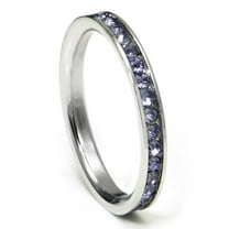 316L Stainless Steel Alexandrite Lavender Cubic Zirconia CZ Eternity Wedding 3MM Band Ring Sz 7