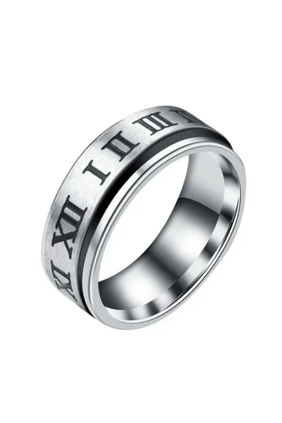 316L Stainless Steel Band 6MM Men's Roman Numeral Spinner Ring Size 7-12