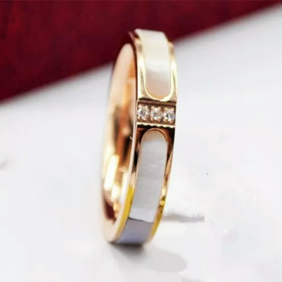 316L Stainless Steel Band Men/Women's White Shell CZ Engagement Ring Size 4-10