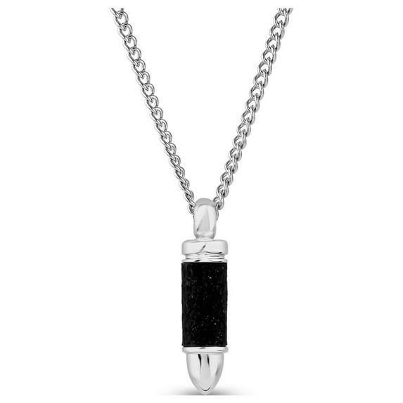 316L Stainless Steel Black Glitter Bullet Pendant, 24" Curb Chain