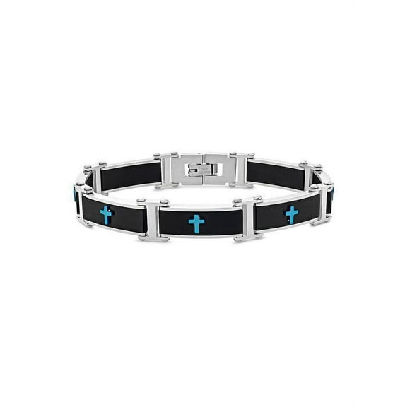 316L Stainless Steel Blue And Black Cross Bracelet 8 Inches