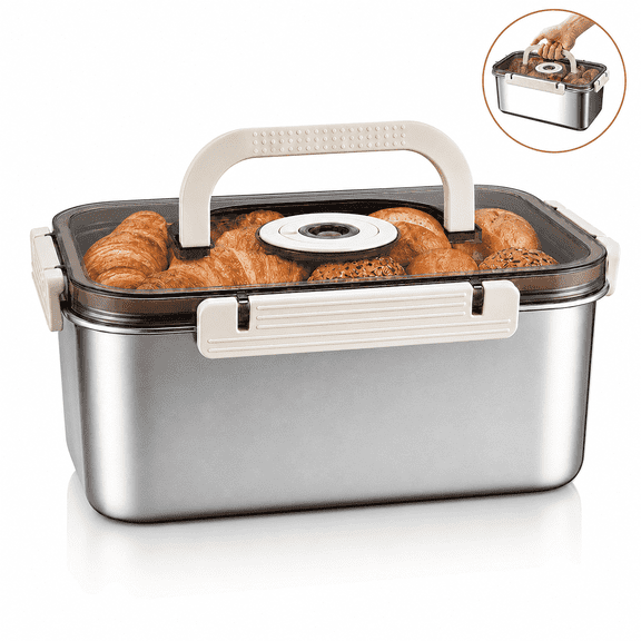 Stainless Steel Bread Box with Time Record Dial, 5.8L Large Capacity Airtight Food Storage Container with Handle