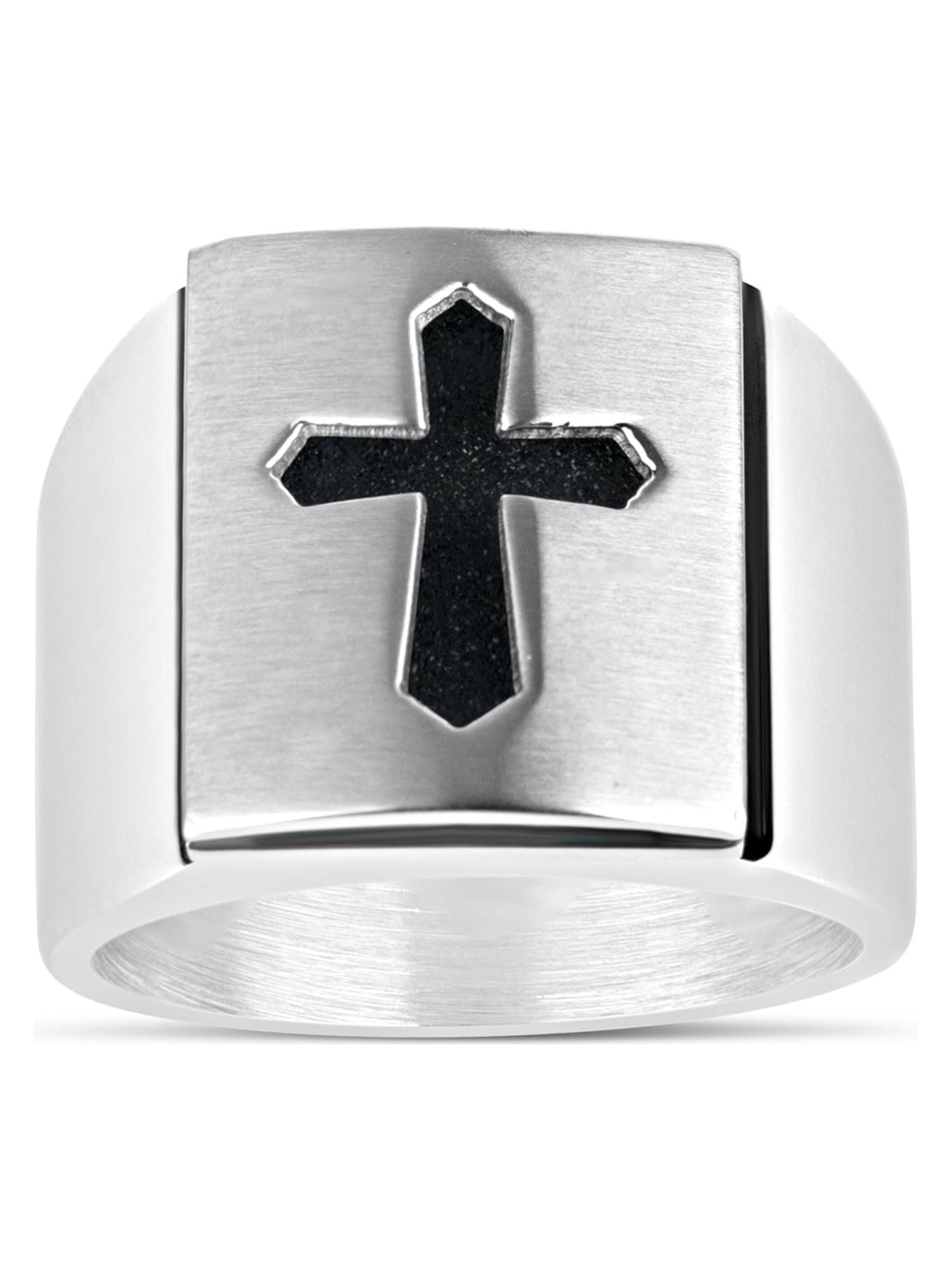 ViSE CLOTHING Lightning-Cross RiNG〔SV〕 316L Stainless Steel Brushed Black IP Cross Men's Ring - Walmart.com