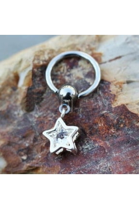 316L Stainless Steel Captive CZ Star Dangle Captive Bead Ring