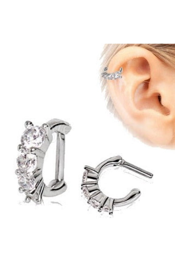 Cartilage Clicker Cuff Multicolor, Cascading CZ Earrings, Silvertone, Count per Pack 1
