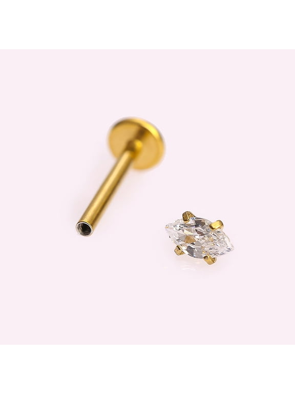 316L Stainless Steel Clear Cubic Zirconia Threadless Labret Stud Tragus Stud Flat Back Earring Golden 10mm Pin: 1.2mm Head: 3mm DIY