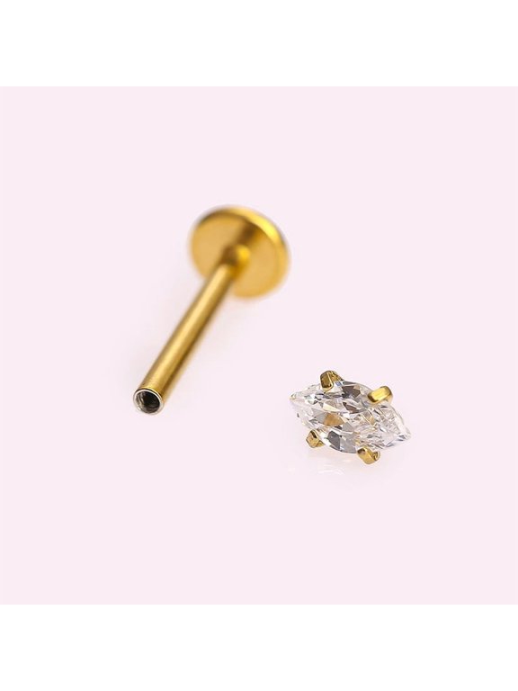 316L Stainless Steel Clear Cubic Zirconia Threadless Labret Stud Tragus Stud Flat Back Earring Golden 10mm Pin: 1.2mm Head: 3mm DIY