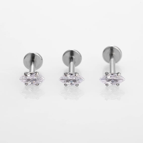 316L Stainless Steel Clear Cubic Zirconia Threadless Labret Stud Tragus Stud Flat Back Earring Stainless Steel Color 10mm Pin: 1.2mm Head: 3mm DIY
