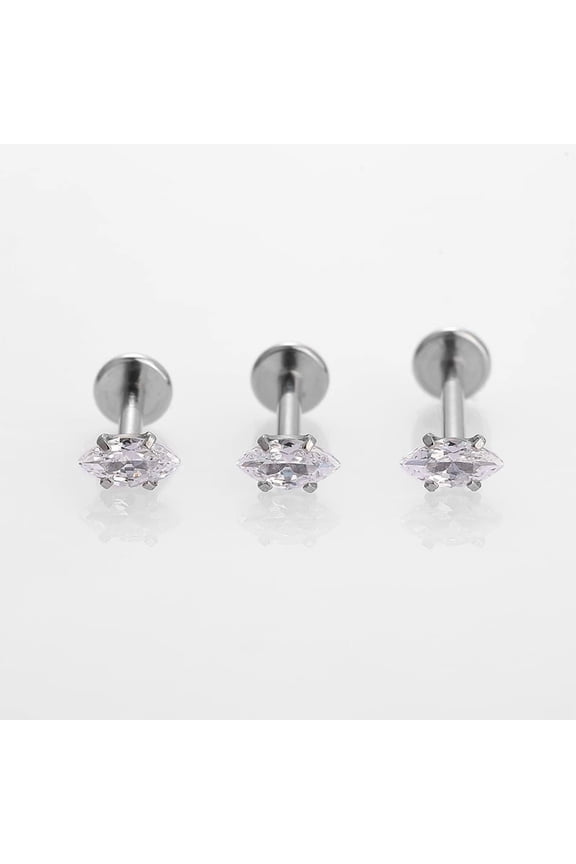 316L Stainless Steel Clear Cubic Zirconia Threadless Labret Stud Tragus Stud Flat Back Earring Stainless Steel Color 8mm Pin: 1.2mm