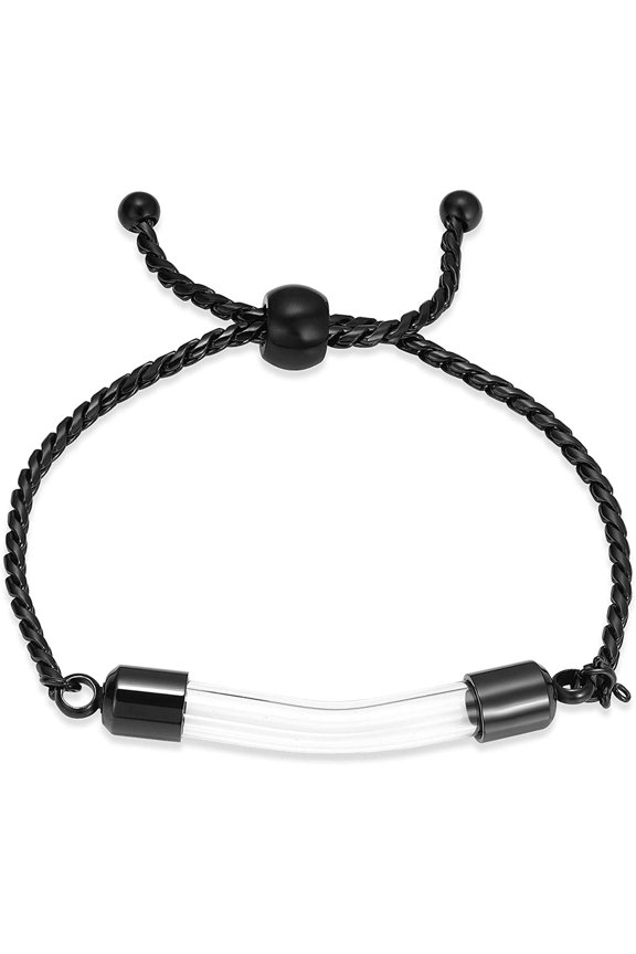 316L Stainless Steel Cremation Bracelet for Ashes - Transparent Glass Tube Urn Bangle Memorial Jewelry for Men Women