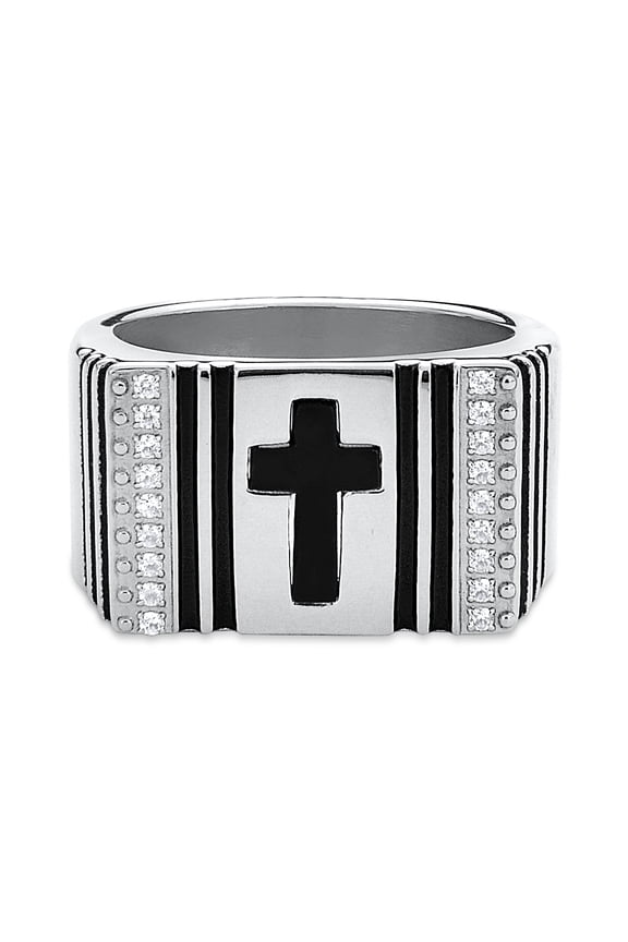 316L Stainless Steel Cubic Zirconia Cross Ring Size 10