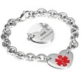 thumbnail image 1 of 316L Stainless Steel DNR Engraved Medical Alert Heart Charm Link Bracelet Rolo Chain Medic ID Bracelets Monitoring Awareness for Womens for Outdoor Emergency,Do Not Resuscitate, 1 of 5
