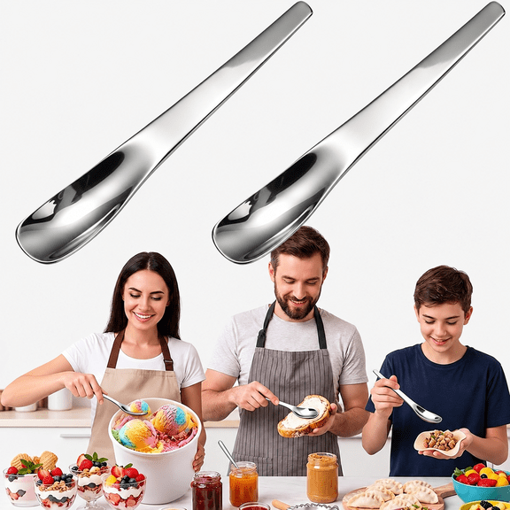 316L Stainless Steel Dessert Spoon with Long Ergonomic Handle, 7.64"Thickened Ice Cream Spoon for Scooping, Spreading & Portioning, No-Bend Deep-Bowl Spoon for Deep Jars Yogurt Jam Nut Butter