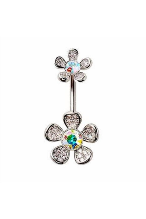 316L Stainless Steel Double Rainbow Flower Navel Ring