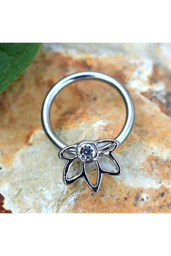 316L Stainless Steel Flower Snap-in Captive Bead Ring