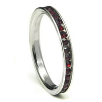 316L Stainless Steel Garnet Red Cubic Zirconia CZ Eternity Wedding 3MM Band Ring Sz 7