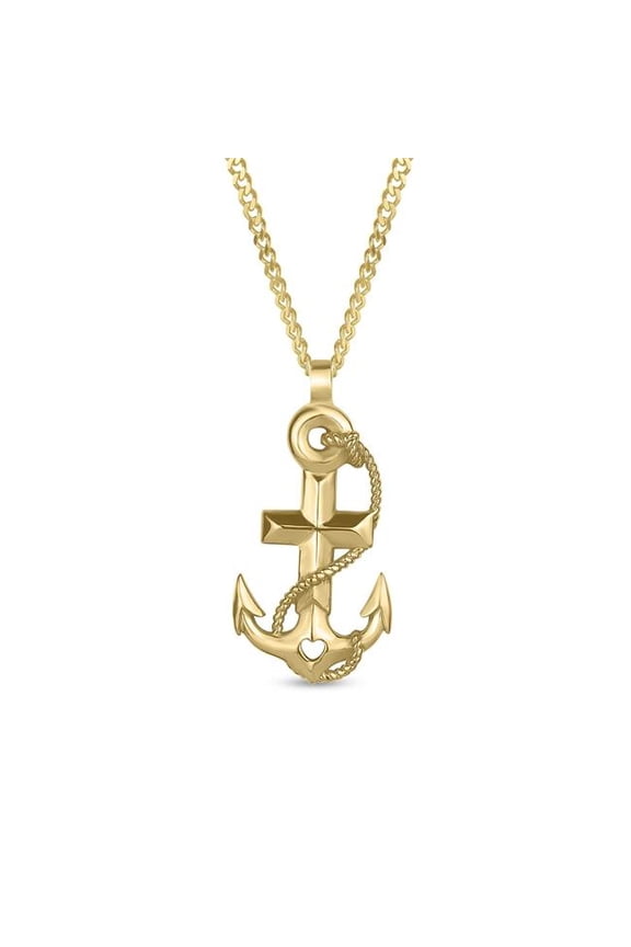 316L Stainless Steel Gold IP Anchor Cross Necklace, 24"