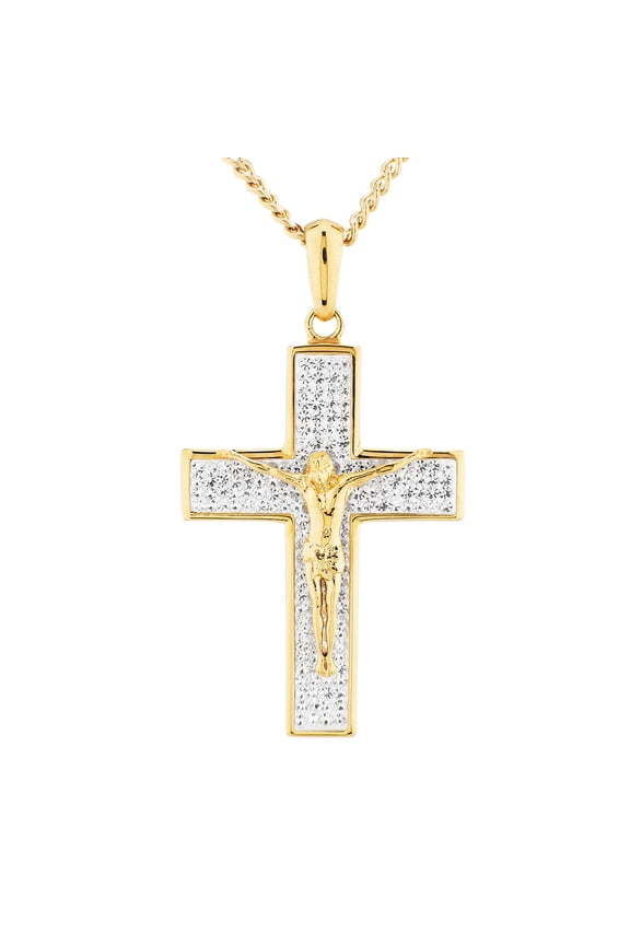 316L Stainless Steel Gold IP Plated Crystal Cross Necklace 24 Inches