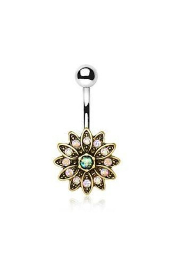 316L Stainless Steel Golden Aurora Floral Navel Ring