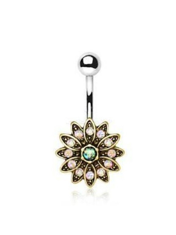 316L Stainless Steel Golden Aurora Floral Navel Ring