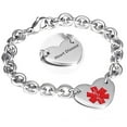 thumbnail image 1 of 316L Stainless Steel Heart Disease Engraved Medical Alert Heart Charm Link Bracelet Rolo Chain Medic ID Bracelets Monitoring Awareness for Womens for Outdoor Emergency, 1 of 5