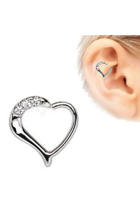 316L Stainless Steel Jeweled Heart Cartilage Tragus / Daith Earring with Keyhole
