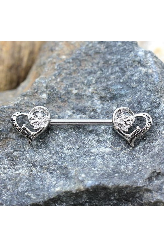 316L Stainless Steel Jeweled Lovely Heart Nipple Bar