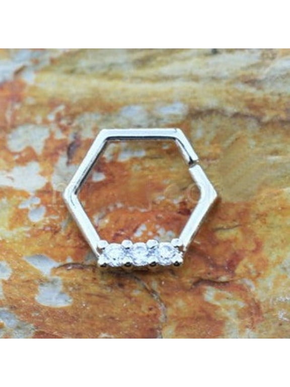 316L Stainless Steel Multi Jeweled Hexagon Captive Bead Ring / Cartilage Earring