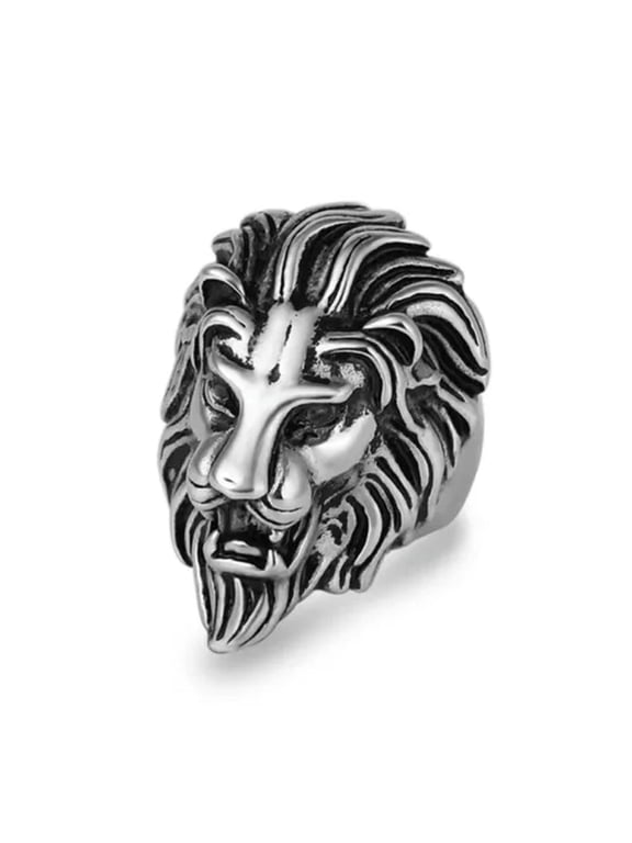 316L Stainless Steel New Silver Mens Lion Head Ring Biker Jewelry Size 8-12