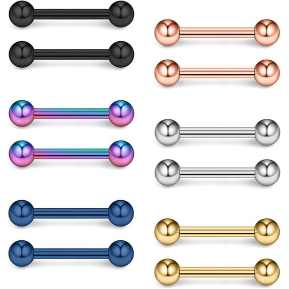 316L Stainless Steel Nipple PA Tongue Shield Barbell Ring Bar Body Piercing Retainer 16G 14mm 2-12PCS