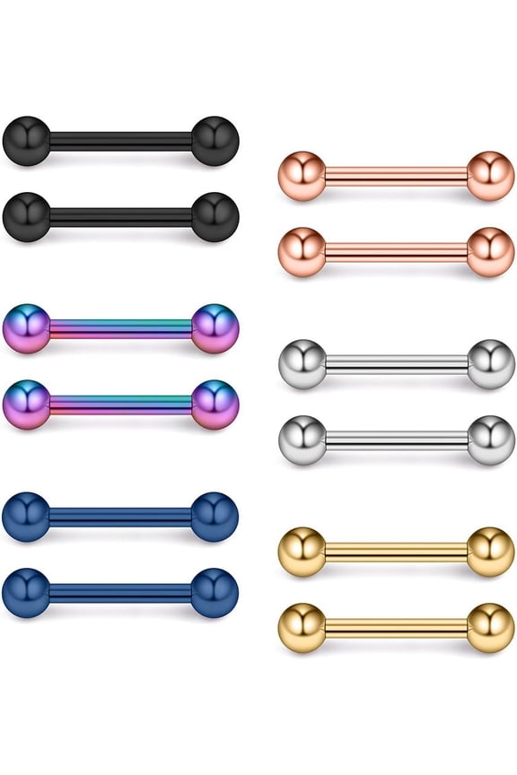 316L Stainless Steel Nipple PA Tongue Shield Barbell Ring Bar Body Piercing Retainer 16G 14mm 2-12PCS