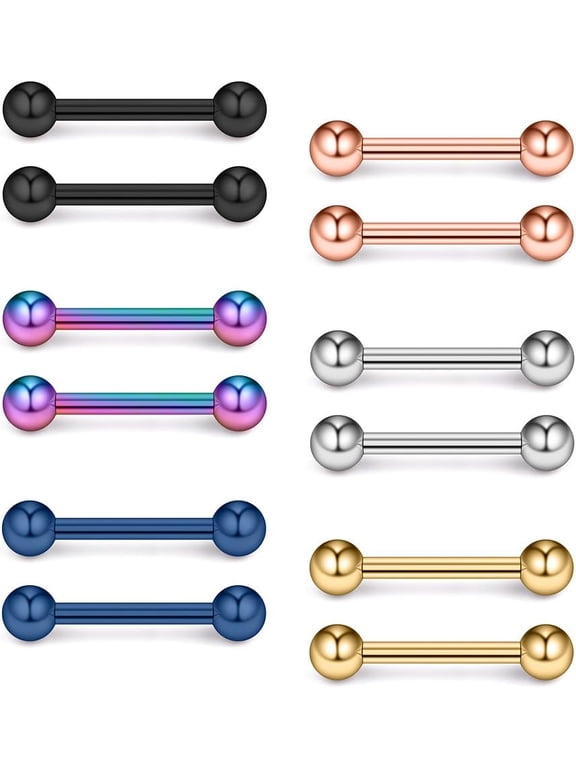316L Stainless Steel Nipple PA Tongue Shield Barbell Ring Bar Body Piercing Retainer 16G 14mm 2-12PCS