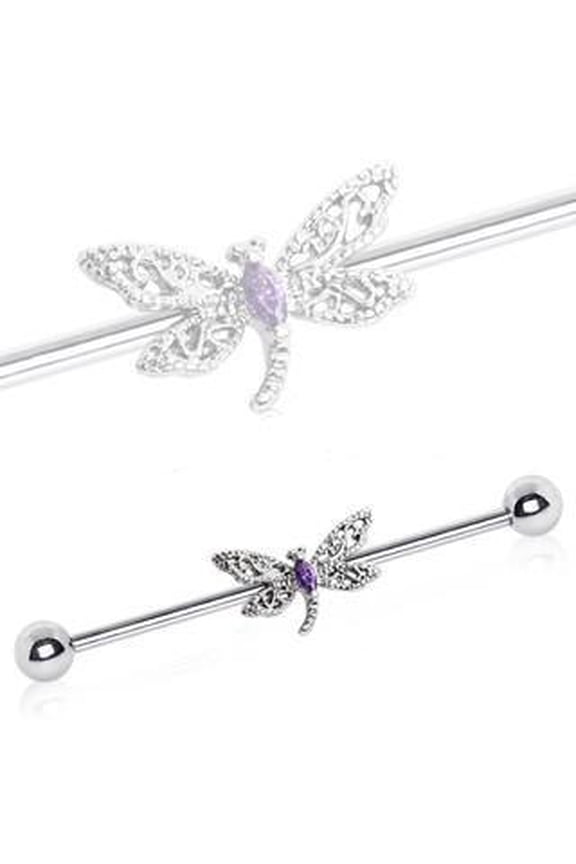 316L Stainless Steel Ornate Dragonfly Industrial Barbell