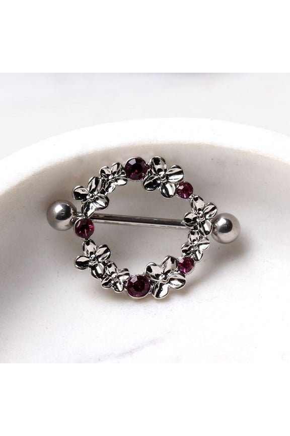 316L Stainless Steel Pink Flower Wreath Nipple Shield