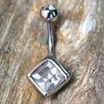 thumbnail image 1 of 316L Stainless Steel Princess Cut CZ Navel Ring, 1 of 2