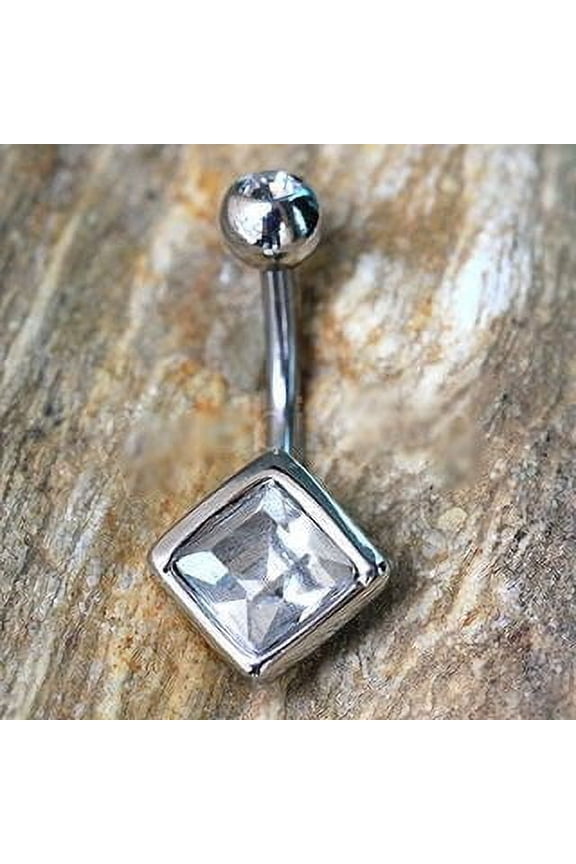 316L Stainless Steel Princess Cut CZ Navel Ring