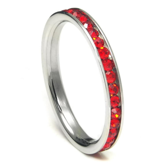 316L Stainless Steel Ruby Red Cubic Zirconia CZ Eternity Wedding 3MM Band Ring Sz 11