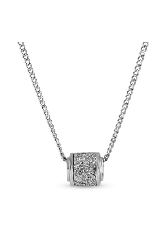 316L Stainless Steel Silver Glitter Barrel Pendant, 24" Curb Chain