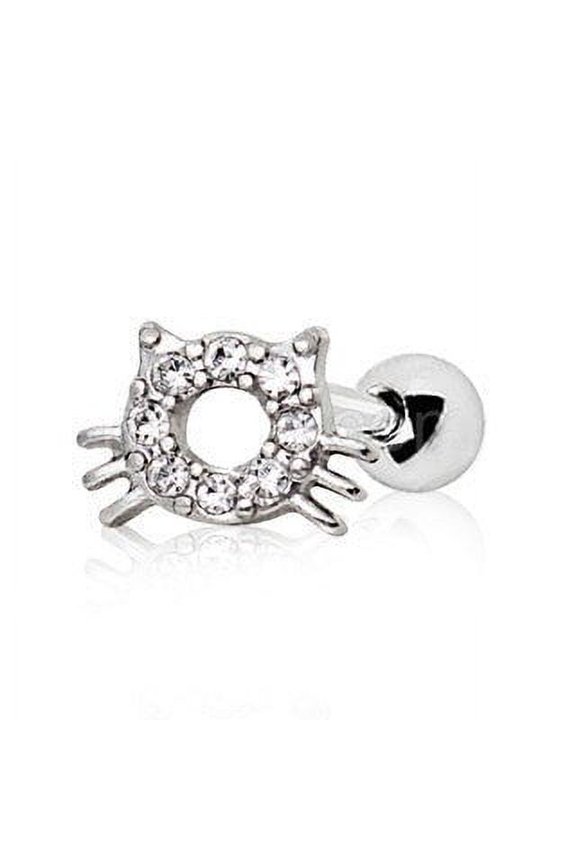 316L Stainless Steel Sparkling Kitty Cat Cartilage Earring