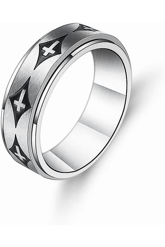 316L Stainless Steel Spinner Anxiety Band Ring 8/6mm Star Moon Sun Flower Fidget Ring Relieving Stress Engagement Promise Cool Biker Jewelry for Women Men Couple