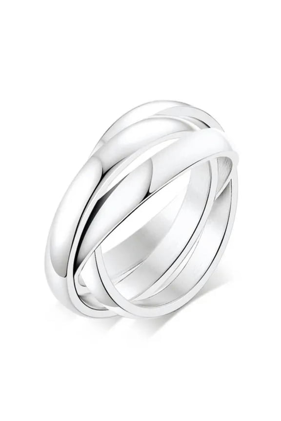 316L Stainless Steel Triple Tone Tri-Roll Band Women Simple Silver Polished Ring