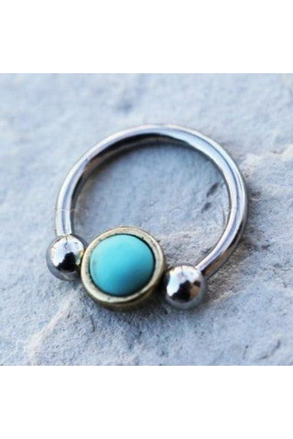 316L Stainless Steel Turquoise Snap-In Captive Bead Ring / Septum Ring